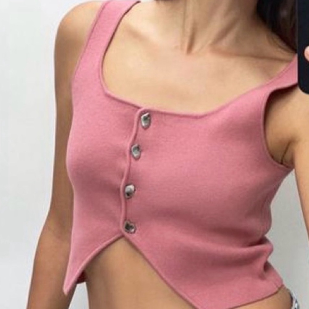 Zara Pink Button-Front Crop Top Size S